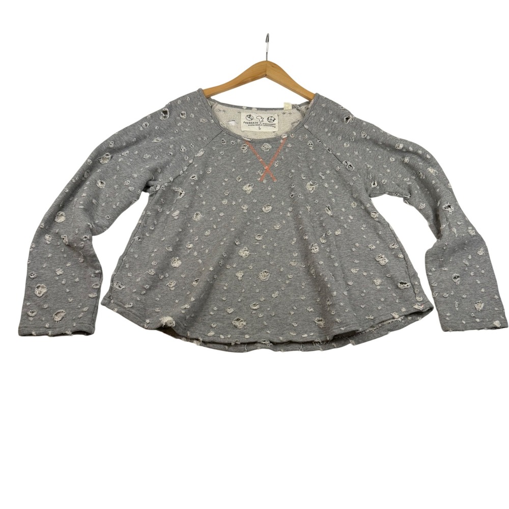 Threads‎ 4 Thought Grey Distressed Organic Cotton Sweatshirt SA021879 Large
